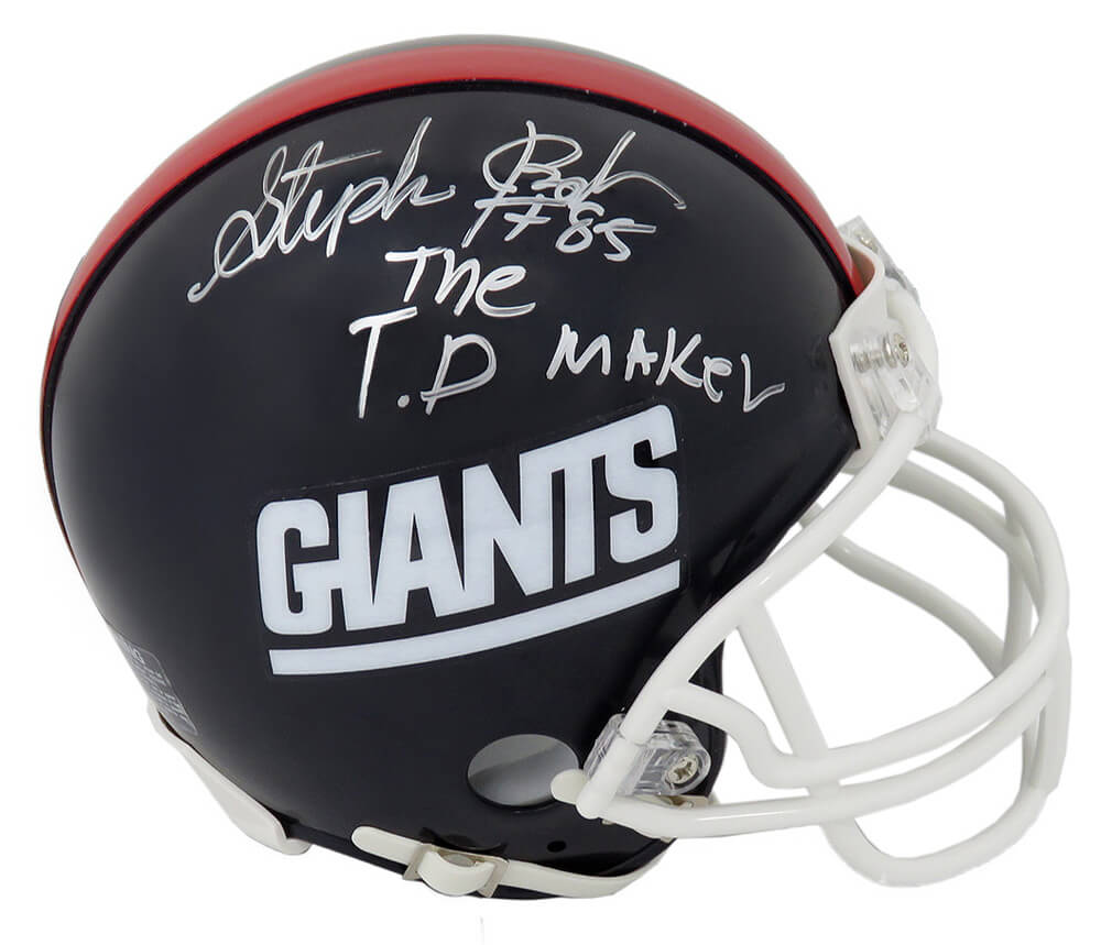 Stephen Baker Signed New York Giants Throwback Riddell Mini Helmet w/The T.D. Maker - BAKMIN301 - Stephen Baker Signed New York Giants Throwback Riddell Mini Helmet w/The T.D. Maker product image