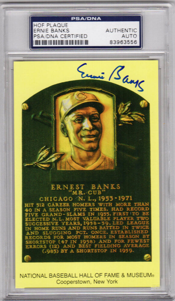 Ernie Banks Signed National Baseball Hall of Fame Plaque Card - (PSA Encapsulated) - BANCAR106 - Ernie Banks Signed National Baseball Hall of Fame Plaque Card - (PSA Encapsulated) product image