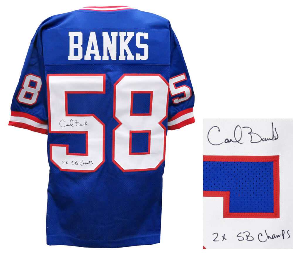 Carl Banks Signed Blue Throwback Custom Football Jersey w/2x SB Champs - BANJRY300 - Carl Banks Signed Blue Throwback Custom Football Jersey w/2x SB Champs product image
