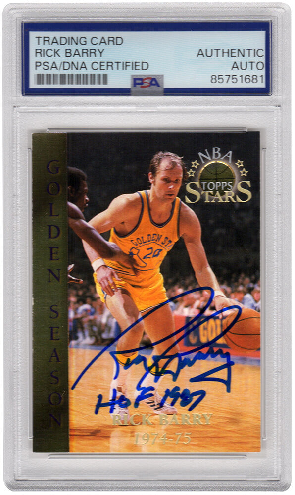 Rick Barry Signed Warriors 1996 Topps Stars Basketball Card #55 w/HOF 1987 - (PSA Encapsulated) - BARCAR203 - Rick Barry Signed Warriors 1996 Topps Stars Basketball Card #55 w/HOF 1987 - (PSA Encapsulated) product image
