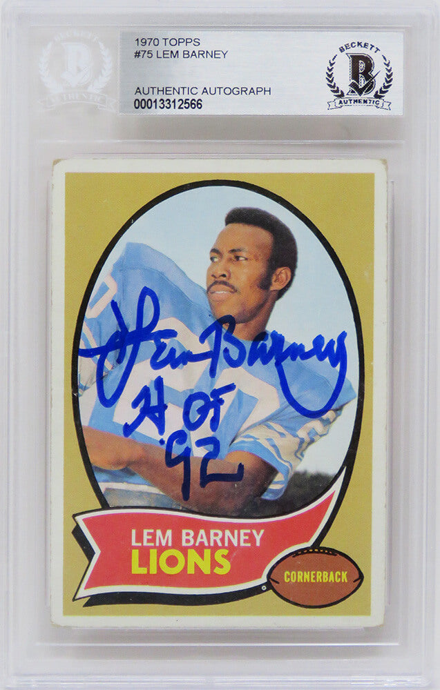 Lem Barney Signed Detroit Lions 1970 Topps Rookie Card #75 w/HOF'92 - (Beckett Encapsulated) - BARCAR302 - Lem Barney Signed Detroit Lions 1970 Topps Rookie Card #75 w/HOF'92 - (Beckett Encapsulated) product image