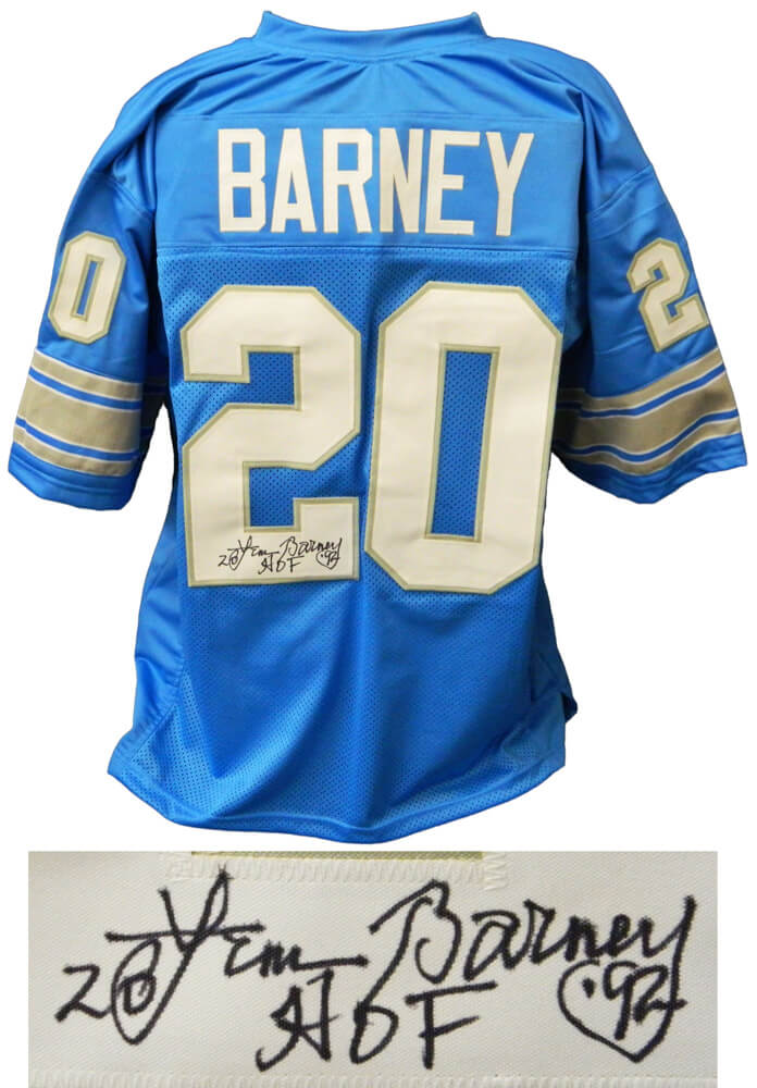 Lem Barney Signed Blue Throwback Custom Football Jersey w/HOF'92 - BARJRY300 - Lem Barney Signed Blue Throwback Custom Football Jersey w/HOF'92 product image