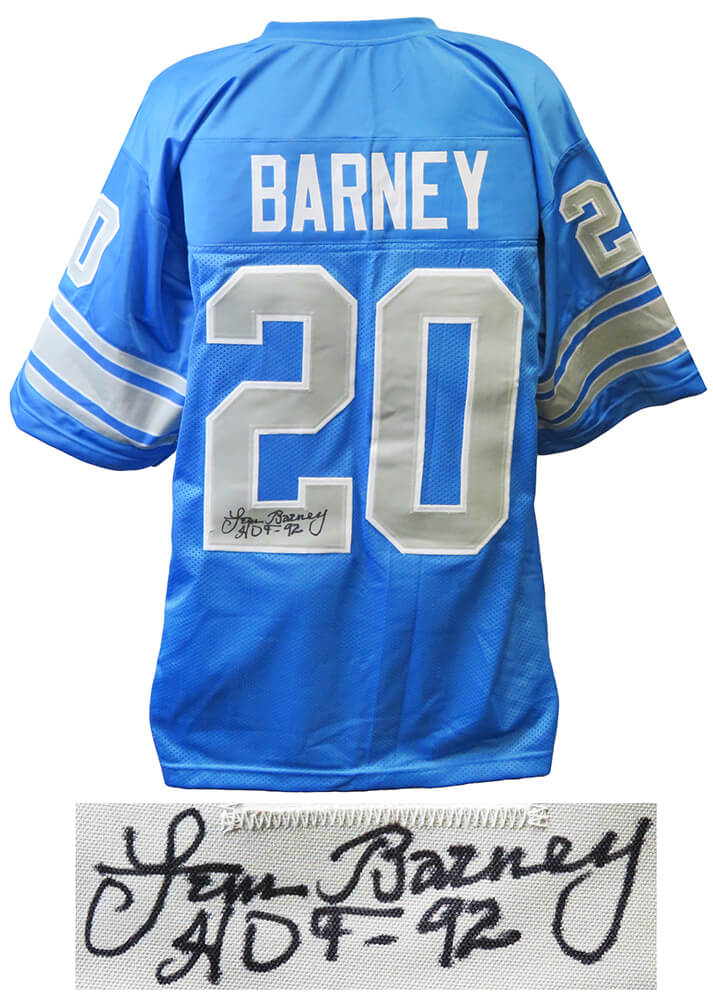 Lem Barney Signed Blue Throwback Grey #'s Custom Football Jersey w/HOF'92 - BARJRY301 - Lem Barney Signed Blue Throwback Grey #'s Custom Football Jersey w/HOF'92 product image