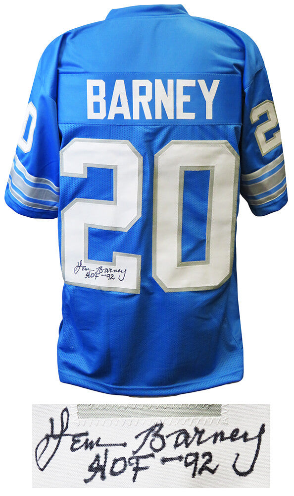 Lem Barney Signed Blue Custom Football Jersey w/HOF'92 - BARJRY302 - Lem Barney Signed Blue Custom Football Jersey w/HOF'92 product image