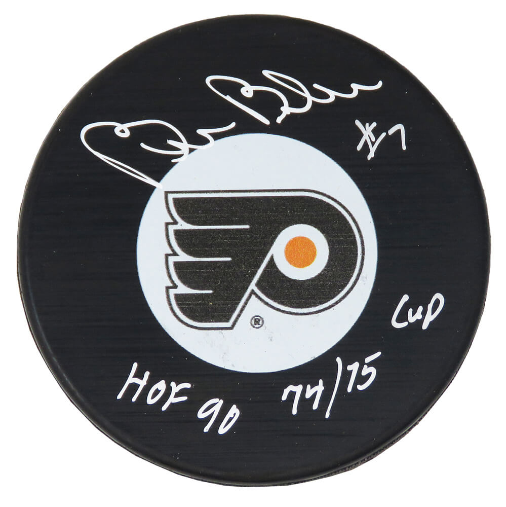 Bill Barber Signed Philadelphia Flyers Logo Hockey Puck w/HOF 90, 74-75 Cup - BARPUC401 - Bill Barber Signed Philadelphia Flyers Logo Hockey Puck w/HOF 90, 74-75 Cup product image