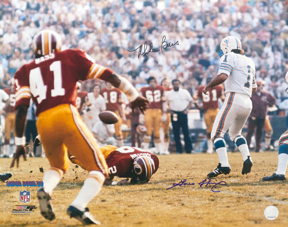 Garo Yepremian & Mike Bass Dual Signed Dolphins vs Washington Super Bowl VII Action 16x20 Photo - BAS16P301TW - Garo Yepremian & Mike Bass Dual Signed Dolphins vs Washington Super Bowl VII Action 16x20 Photo product image