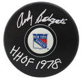 Andy Bathgate Signed New York Rangers Logo Hockey Puck w/HHOF 1978 - BATPUC400 - Andy Bathgate Signed New York Rangers Logo Hockey Puck w/HHOF 1978 product image