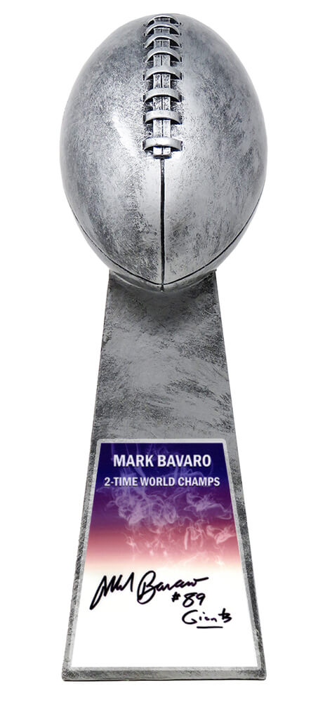 Mark Bavaro Signed Football World Champion 15 Inch Silver Replica Trophy w/Giants - BAVTRO301 - Mark Bavaro Signed Football World Champion 15 Inch Silver Replica Trophy w/Giants product image
