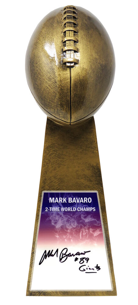 Mark Bavaro Signed Football World Champion 15 Inch Gold Replica Trophy w/Giants - BAVTRO302 - Mark Bavaro Signed Football World Champion 15 Inch Gold Replica Trophy w/Giants product image