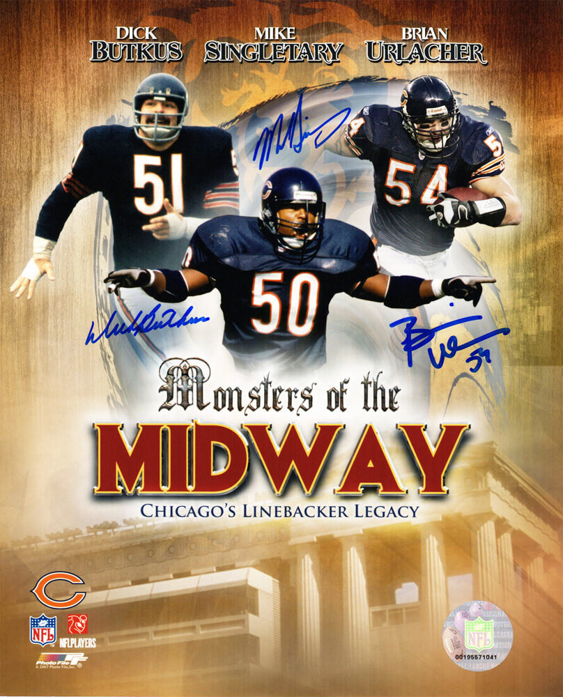 Dick Butkus, Mike Singletary & Brian Urlacher Signed Bears Monsters Of The Midway Collage 8x10 Photo - BEA08P300 - Dick Butkus, Mike Singletary & Brian Urlacher Signed Bears Monsters Of The Midway Collage 8x10 Photo product image