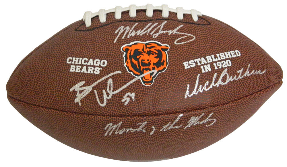 Dick Butkus & Mike Singletary & Brian Urlacher Signed Bears Logo Football w/Monsters of the Midway - BEAFTB301 - Dick Butkus & Mike Singletary & Brian Urlacher Signed Bears Logo Football w/Monsters of the Midway product image