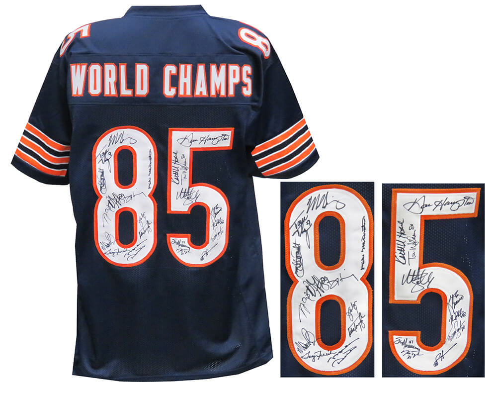 1985 Bears Team Signed Navy Custom Football Jersey (22 Sigs) - BEAJRY316 - 1985 Bears Team Signed Navy Custom Football Jersey (22 Sigs) product image