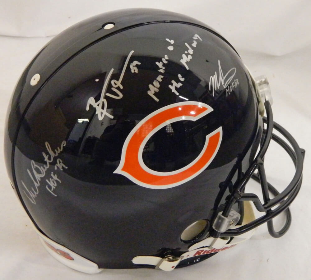 Dick Butkus & Mike Singletary & Brian Urlacher Signed Bears Proline Helmet w/Monsters Of The Midway - BEAPRO303 - Dick Butkus & Mike Singletary & Brian Urlacher Signed Bears Proline Helmet w/Monsters Of The Midway product image