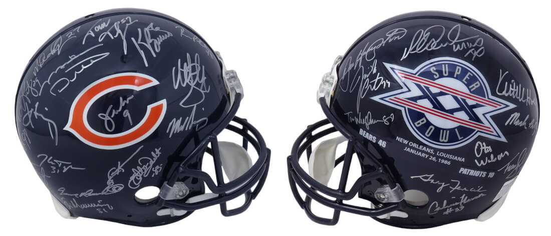 1985 Bears Team Signed Chicago Bears / Super Bowl XX Champs Logo Riddell Authentic Helmet (28 Sigs) - BEAPRO321 - 1985 Bears Team Signed Chicago Bears / Super Bowl XX Champs Logo Riddell Authentic Helmet (28 Sigs) product image