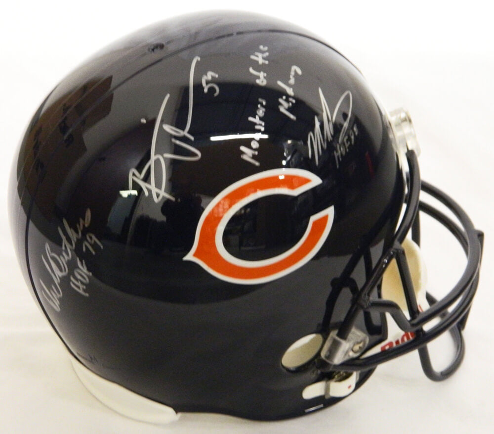 Dick Butkus & Mike Singletary & Brian Urlacher Signed Bears Riddell F/S Replica Helmet w/Monsters Of The Midway - BEAREP302 - Dick Butkus & Mike Singletary & Brian Urlacher Signed Bears Riddell F/S Replica Helmet w/Monsters Of The Midway product image