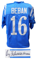 Gary Beban Signed Blue Throwback Custom College Jersey w/Heisman'67 - BEBJRY300 - Gary Beban Signed Blue Throwback Custom College Jersey w/Heisman'67 product image