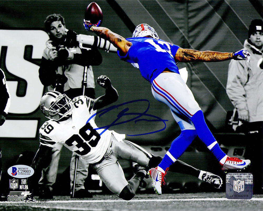Odell Beckham Jr Signed New York Giants One-Handed TD Catch Spotlight 8x10 Photo (Beckett) - BEC08P300 - Odell Beckham Jr Signed New York Giants One-Handed TD Catch Spotlight 8x10 Photo (Beckett) product image