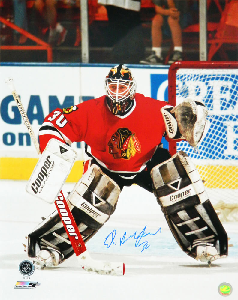 Ed Belfour Signed Chicago Blackhawks Hockey Goalie Action 16x20 Photo - BEL16P403 - Ed Belfour Signed Chicago Blackhawks Hockey Goalie Action 16x20 Photo product image