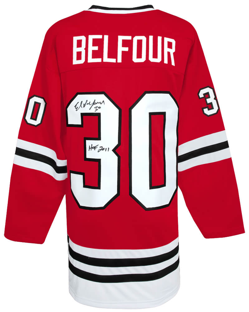 Ed Belfour Signed Red Throwback Custom Hockey Jersey w/HOF 2011 - BELJRY408 - Ed Belfour Signed Red Throwback Custom Hockey Jersey w/HOF 2011 product image
