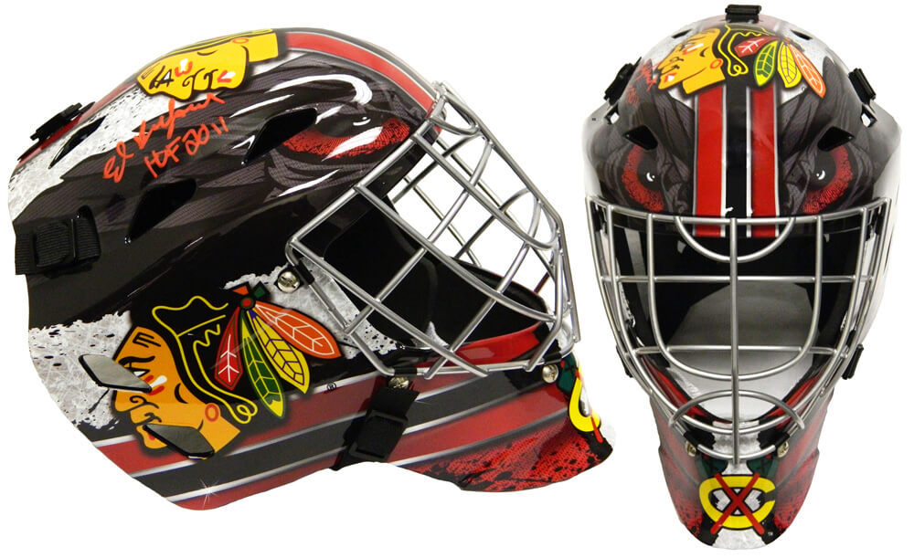 Ed Belfour Signed Chicago Blackhawks Franklin Replica Hockey Goalie Mask w/HOF 2011 - BELMAS409 - Ed Belfour Signed Chicago Blackhawks Franklin Replica Hockey Goalie Mask w/HOF 2011 product image