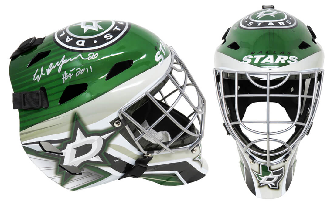 Ed Belfour Signed Dallas Stars Franklin Replica Hockey Goalie Mask w/HOF 2011 - BELMAS412 - Ed Belfour Signed Dallas Stars Franklin Replica Hockey Goalie Mask w/HOF 2011 product image