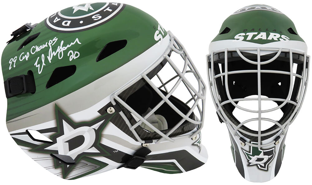 Ed Belfour Signed Dallas Stars Franklin Replica Hockey Goalie Mask w/99 SC Champs - BELMAS414 - Ed Belfour Signed Dallas Stars Franklin Replica Hockey Goalie Mask w/99 SC Champs product image