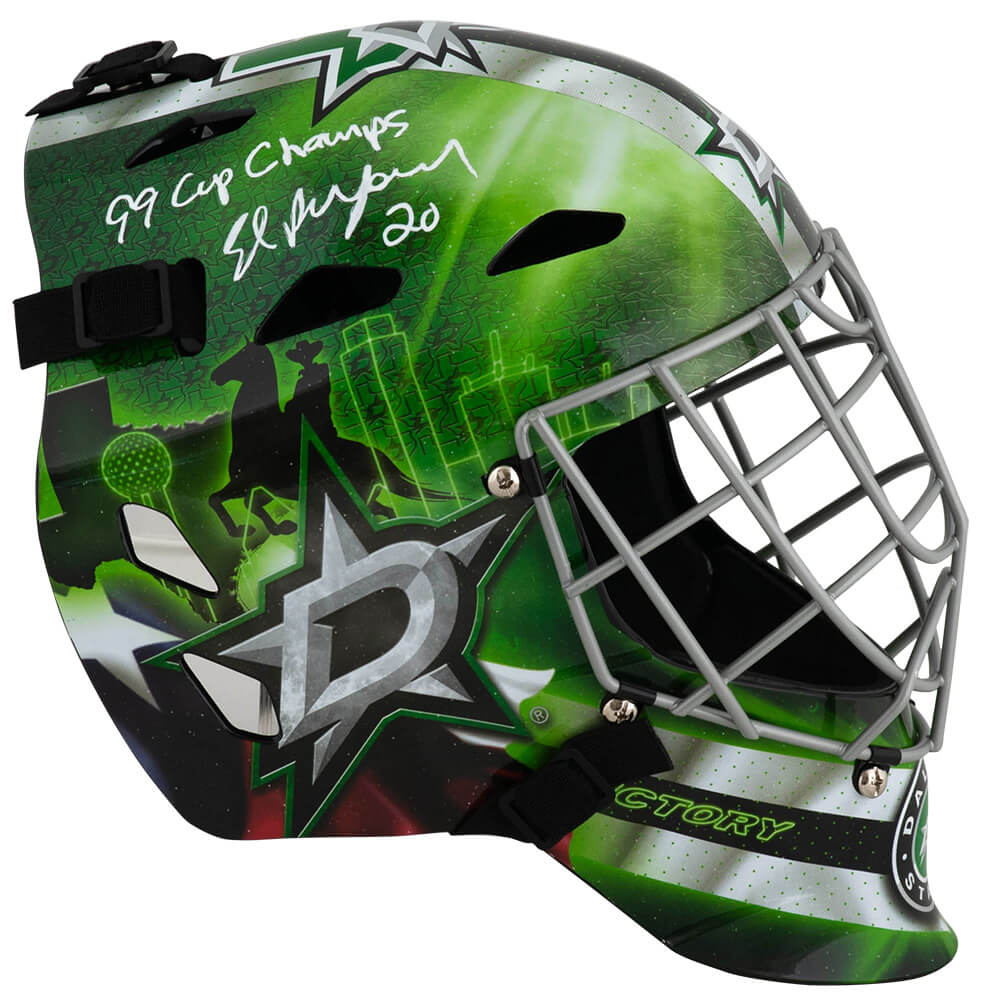 Ed Belfour Signed Dallas Stars Franklin Replica Hockey Goalie Mask w/99 Cup Champs - BELMAS415 - Ed Belfour Signed Dallas Stars Franklin Replica Hockey Goalie Mask w/99 Cup Champs product image