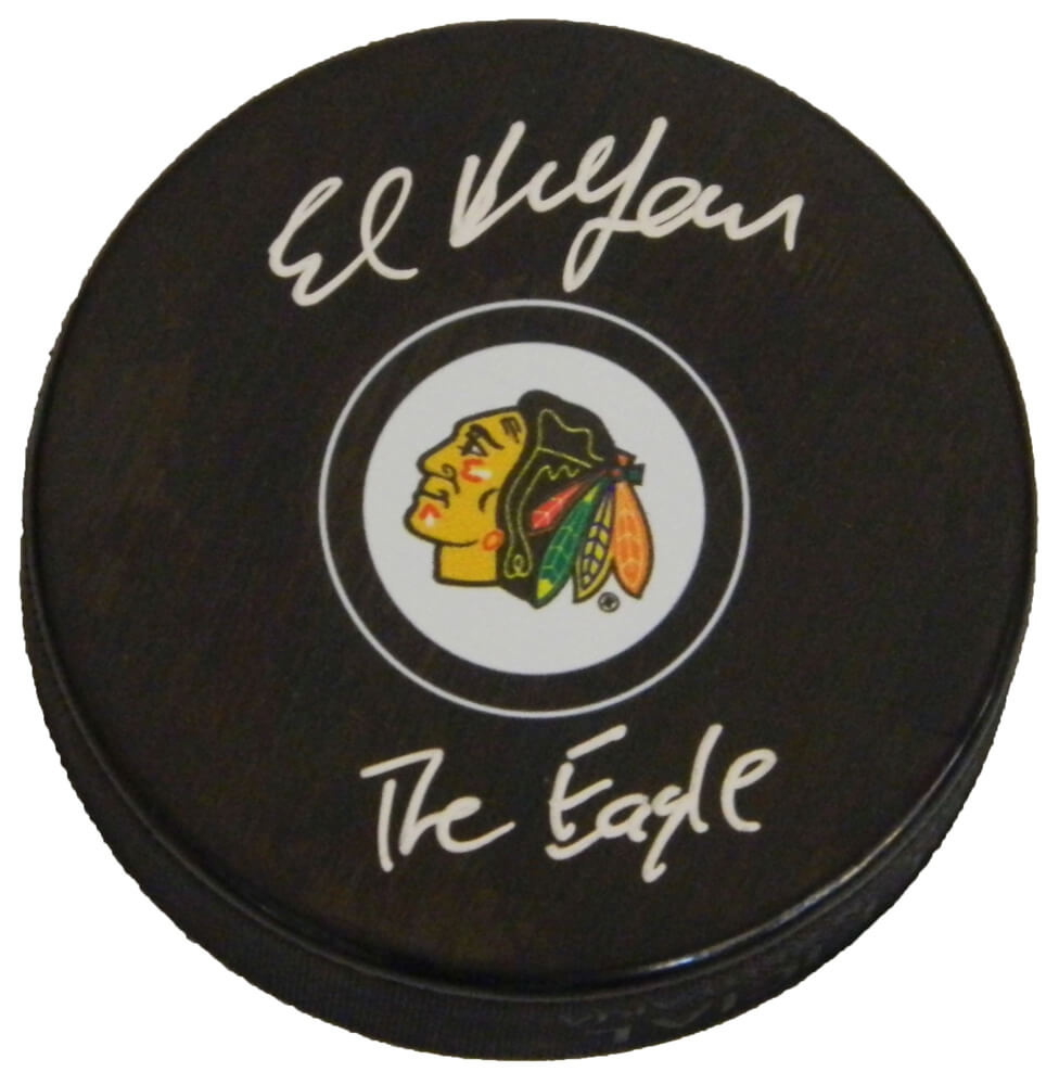 Ed Belfour Signed Chicago Blackhawks Logo Hockey Puck w/The Eagle - BELPUC402 - Ed Belfour Signed Chicago Blackhawks Logo Hockey Puck w/The Eagle product image