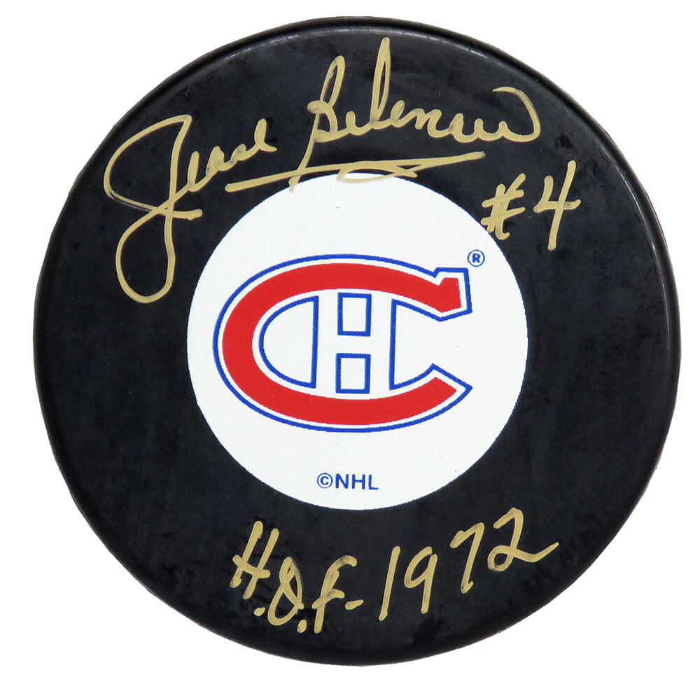 Jean Beliveau Signed Montreal Canadiens Logo Hockey Puck w/HOF 1972 - BELPUC420 - Jean Beliveau Signed Montreal Canadiens Logo Hockey Puck w/HOF 1972 product image