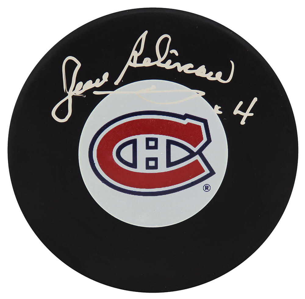 Jean Beliveau Signed Montreal Canadiens Team Logo Hockey Puck - (BECKETT COA) - BELPUC422 - Jean Beliveau Signed Montreal Canadiens Team Logo Hockey Puck - (BECKETT COA) product image