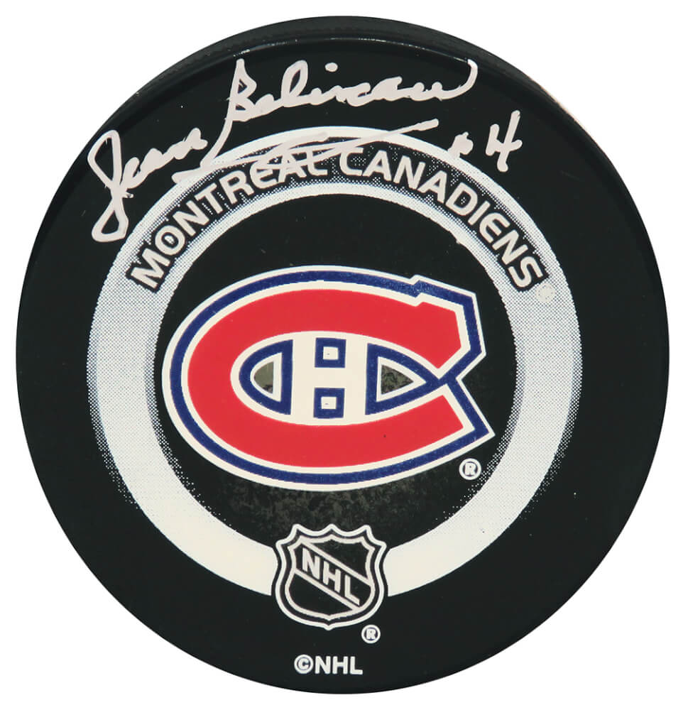 Jean Beliveau Signed Montreal Canadiens Team Logo Game Hockey Puck - (BECKETT COA) - BELPUC423 - Jean Beliveau Signed Montreal Canadiens Team Logo Game Hockey Puck - (BECKETT COA) product image