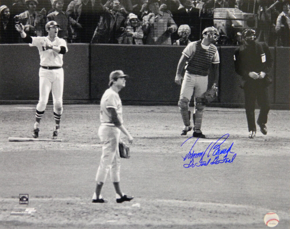 Johnny Bench Signed Carlton Fisk HR 16x20 Photo w/Go Foul! Go Foul! - BEN16P100 - Johnny Bench Signed Carlton Fisk HR 16x20 Photo w/Go Foul! Go Foul! product image