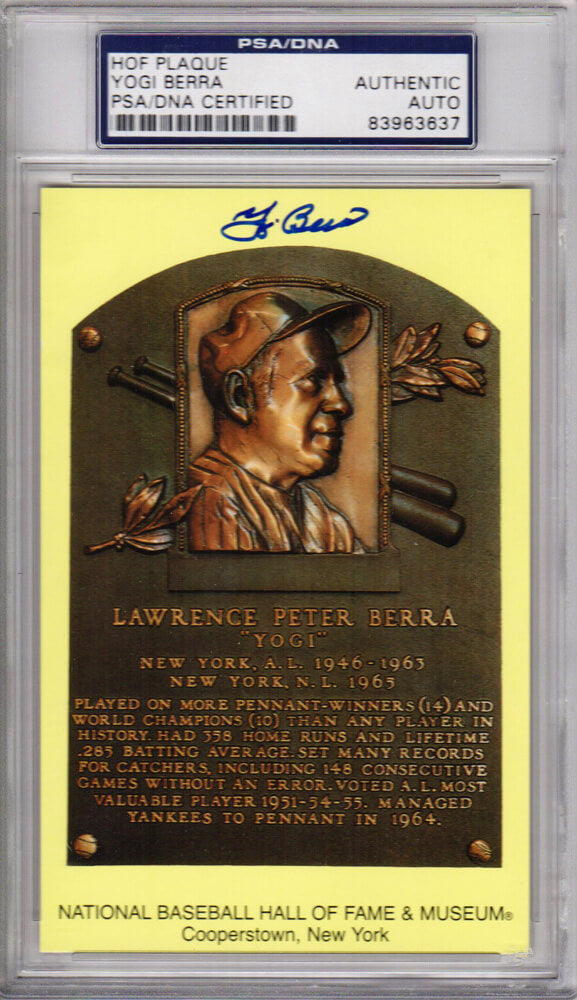 Yogi Berra Signed National Baseball Hall of Fame Plaque Card - (PSA Encapsulated) - BERCAR100 - Yogi Berra Signed National Baseball Hall of Fame Plaque Card - (PSA Encapsulated) product image