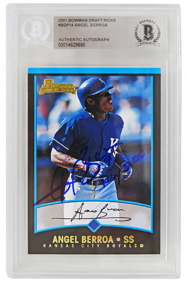 Angel Berroa Signed Kansas City Royals 2001 Bowman Baseball Rookie Card #BDP14 w/ROY 2003 - (Beckett Encapsulated) - BERCAR111 - Angel Berroa Signed Kansas City Royals 2001 Bowman Baseball Rookie Card #BDP14 w/ROY 2003 - (Beckett Encapsulated) product image