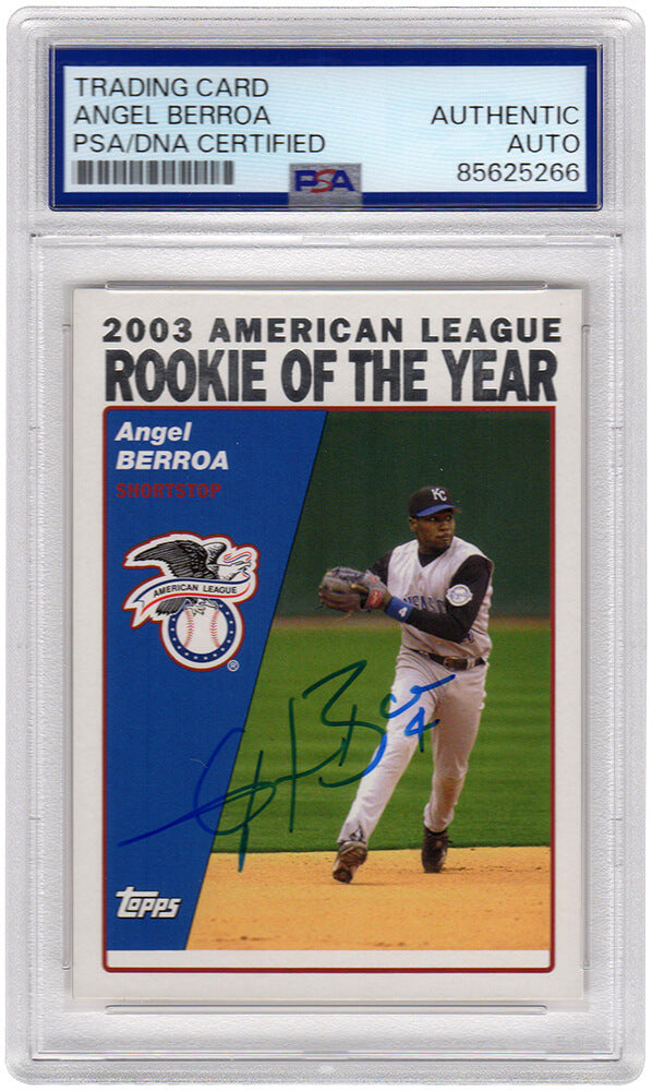 Angel Berroa Signed Kansas City Royals 2003 Topps Rookie Of The Year Baseball Card #717- (PSA Encapsulated) - BERCAR113 - Angel Berroa Signed Kansas City Royals 2003 Topps Rookie Of The Year Baseball Card #717- (PSA Encapsulated) product image