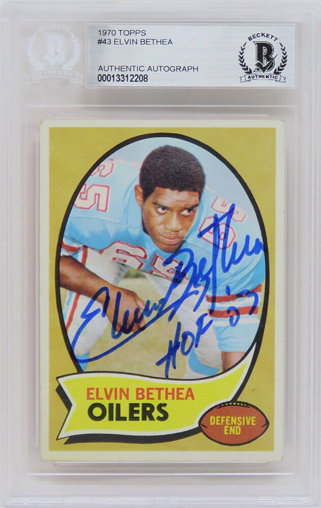 Elvin Bethea Signed Houston Oilers 1970 Topps Rookie Card #43 w/HOF'03 - (Beckett Encapsulated) - BETCAR301 - Elvin Bethea Signed Houston Oilers 1970 Topps Rookie Card #43 w/HOF'03 - (Beckett Encapsulated) product image