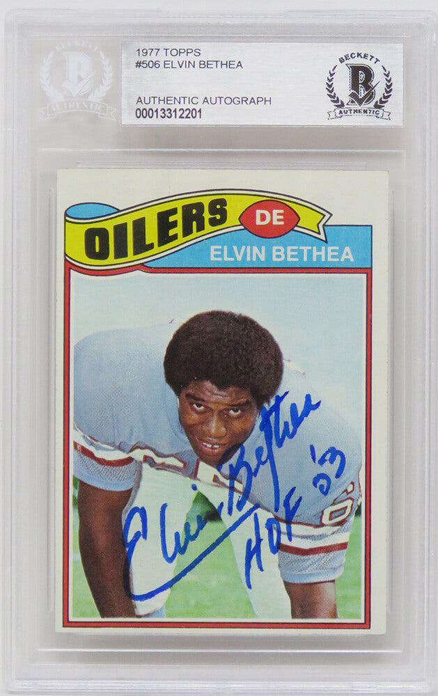 Elvin Bethea Signed Houston Oilers 1977 Topps Football Card #506 w/HOF'03 - (Beckett Encapsulated) - BETCAR302 - Elvin Bethea Signed Houston Oilers 1977 Topps Football Card #506 w/HOF'03 - (Beckett Encapsulated) product image
