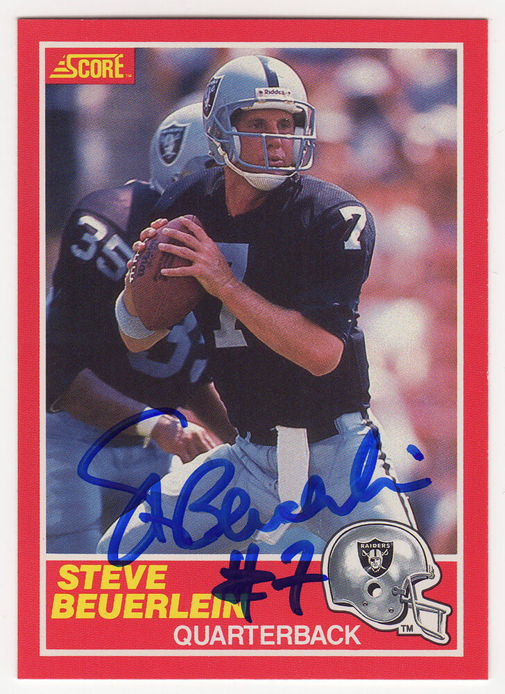 Steve Beuerlein Signed Oakland Raiders 1989 Score Football Rookie Trading Card #20 - BEUCAR300 - Steve Beuerlein Signed Oakland Raiders 1989 Score Football Rookie Trading Card #20 product image