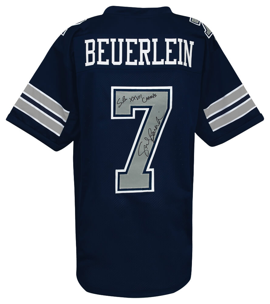 Steve Beuerlein Signed Navy Custom Football Jersey w/SB XXVII Champs - BEUJRY302 - Steve Beuerlein Signed Navy Custom Football Jersey w/SB XXVII Champs product image