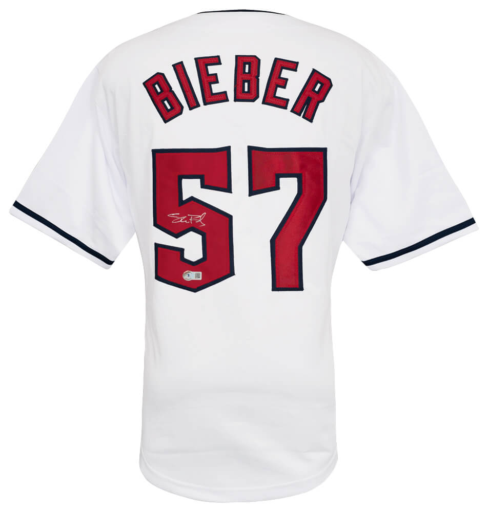 Shane Bieber Signed White Custom Baseball Jersey - (Beckett) - BIEJRY100 - Shane Bieber Signed White Custom Baseball Jersey - (Beckett) product image