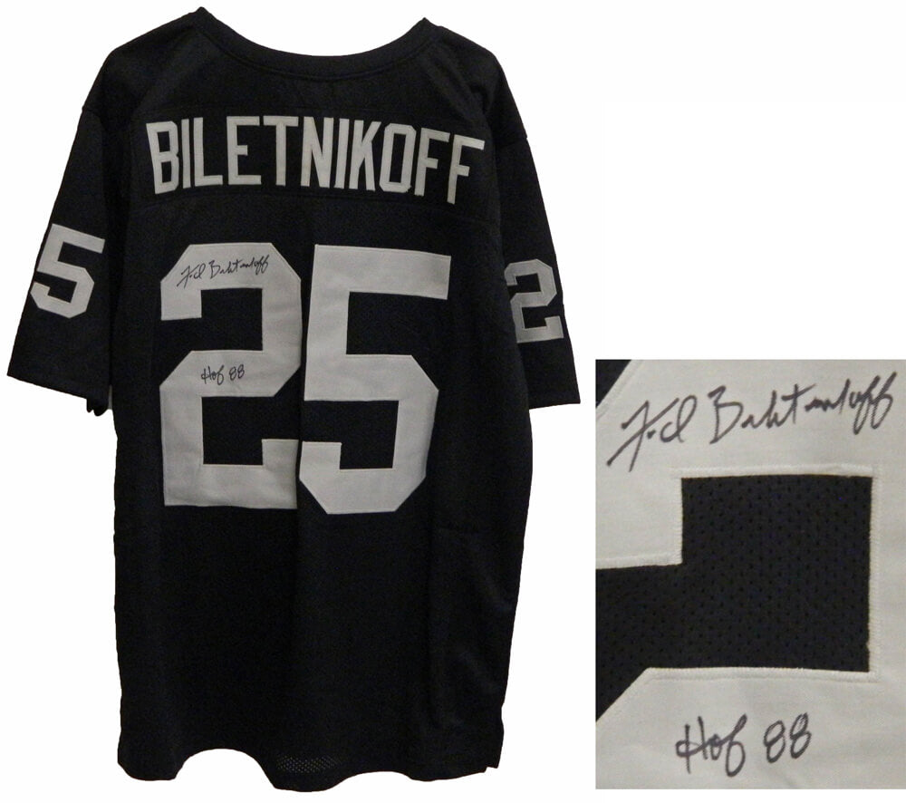 Fred Biletnikoff Signed Black Custom Football Jersey w/HOF 88 - BILJRY300 - Fred Biletnikoff Signed Black Custom Football Jersey w/HOF 88 product image