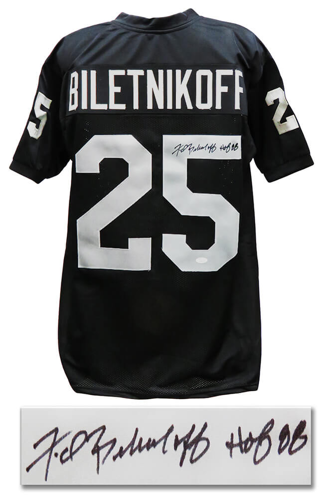 Fred Biletnikoff Signed Black Custom Football Jersey w/HOF'88 (JSA) - BILJRY302 - Fred Biletnikoff Signed Black Custom Football Jersey w/HOF'88 (JSA) product image