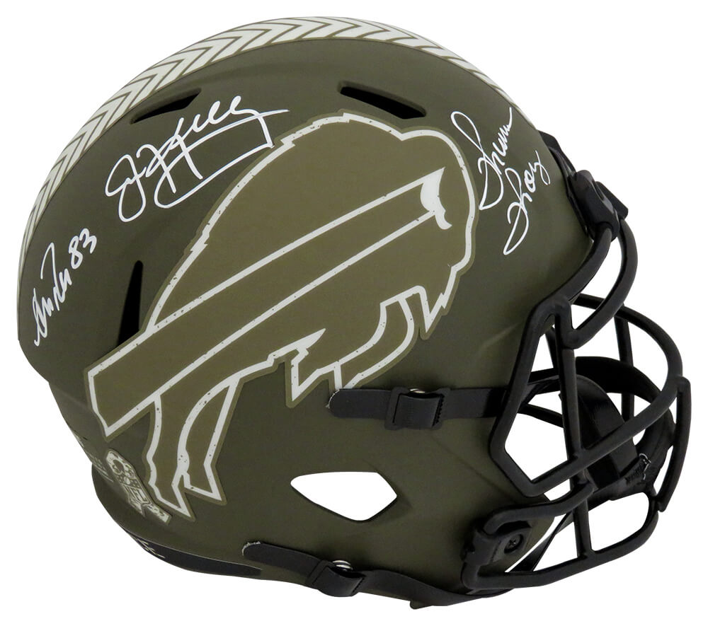 Jim Kelly, Thurman Thomas & Andre Reed Triple Signed Buffalo Bills SALUTE Riddell Full Size Speed Replica Helmet - BILREP310 - Jim Kelly, Thurman Thomas & Andre Reed Triple Signed Buffalo Bills SALUTE Riddell Full Size Speed Replica Helmet product image