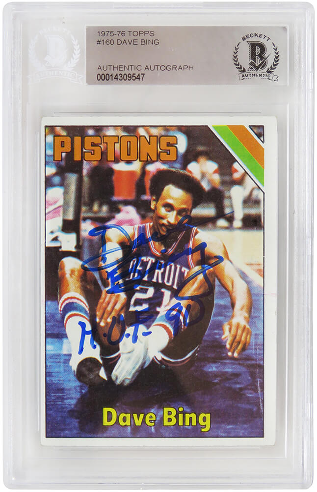 Dave Bing Signed Detroit Pistons 1975-76 Topps Basketball Card #160 w/HOF'90 - (Beckett Encapsulated) - BINCAR202 - Dave Bing Signed Detroit Pistons 1975-76 Topps Basketball Card #160 w/HOF'90 - (Beckett Encapsulated) product image