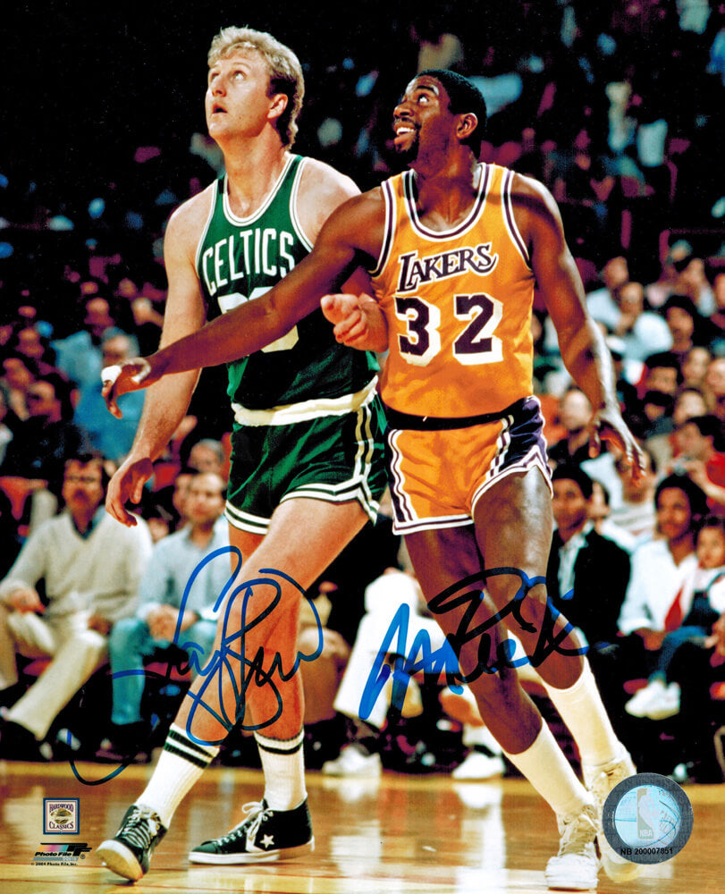 Larry Bird and Magic Johnson Dual-Signed Celtics vs Lakers NBA Action 8x10 Photo - BIR08P203 - Larry Bird and Magic Johnson Dual-Signed Celtics vs Lakers NBA Action 8x10 Photo product image