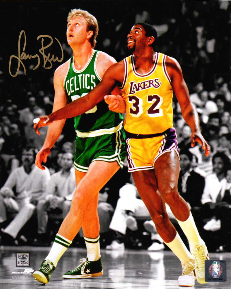 Larry Bird Signed Boston Celtics NBA Action Spotlight With Magic Johnson 8x10 Photo - BIR08P216 - Larry Bird Signed Boston Celtics NBA Action Spotlight With Magic Johnson 8x10 Photo product image