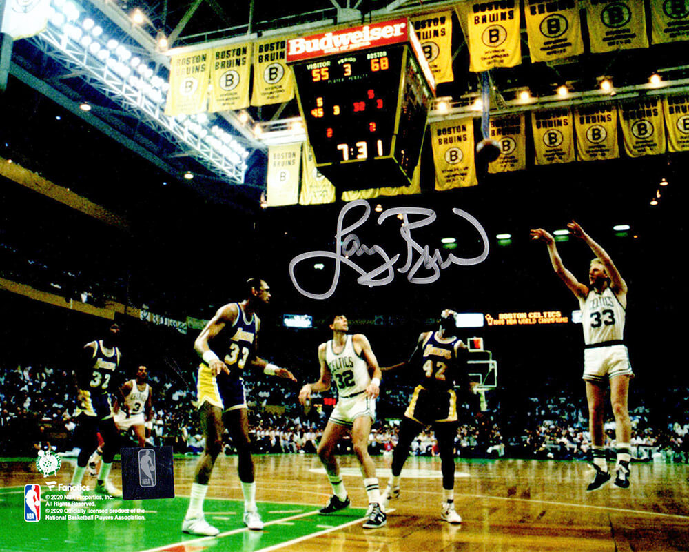 Larry Bird Signed Boston Celtics 3-Pt Shot vs Lakers Action 8x10 Photo - BIR08P217 - Larry Bird Signed Boston Celtics 3-Pt Shot vs Lakers Action 8x10 Photo product image