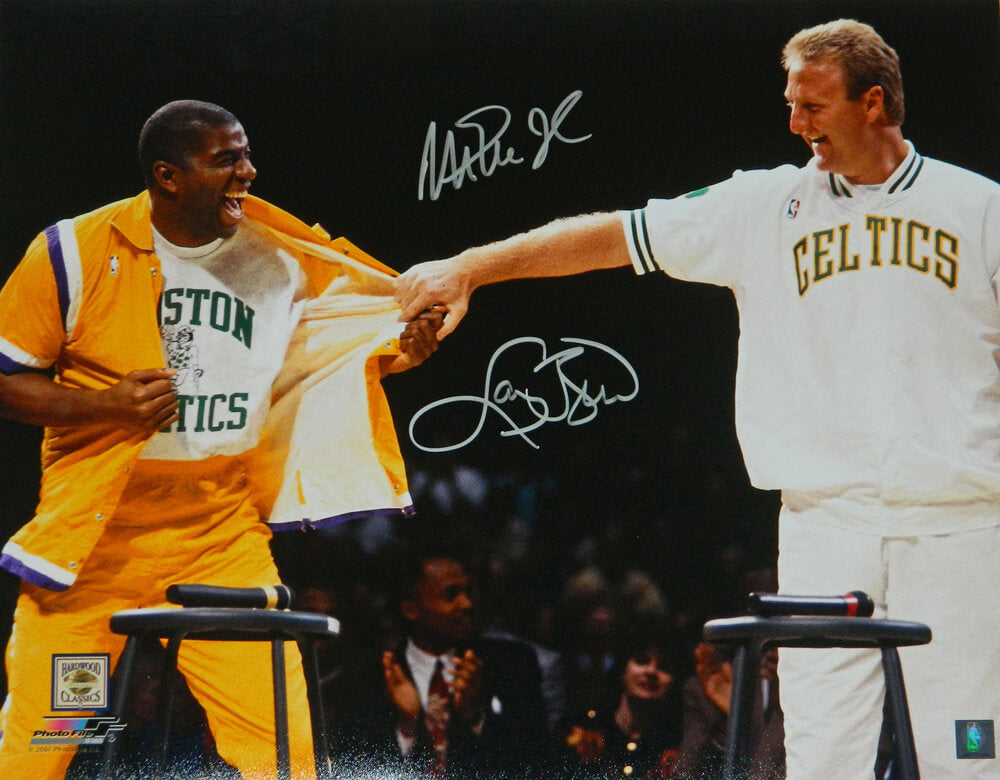 Larry Bird & Magic Johnson Signed Celtics Bird Retirement Night 16x20 Photo - BIR16P256 - Larry Bird & Magic Johnson Signed Celtics Bird Retirement Night 16x20 Photo product image