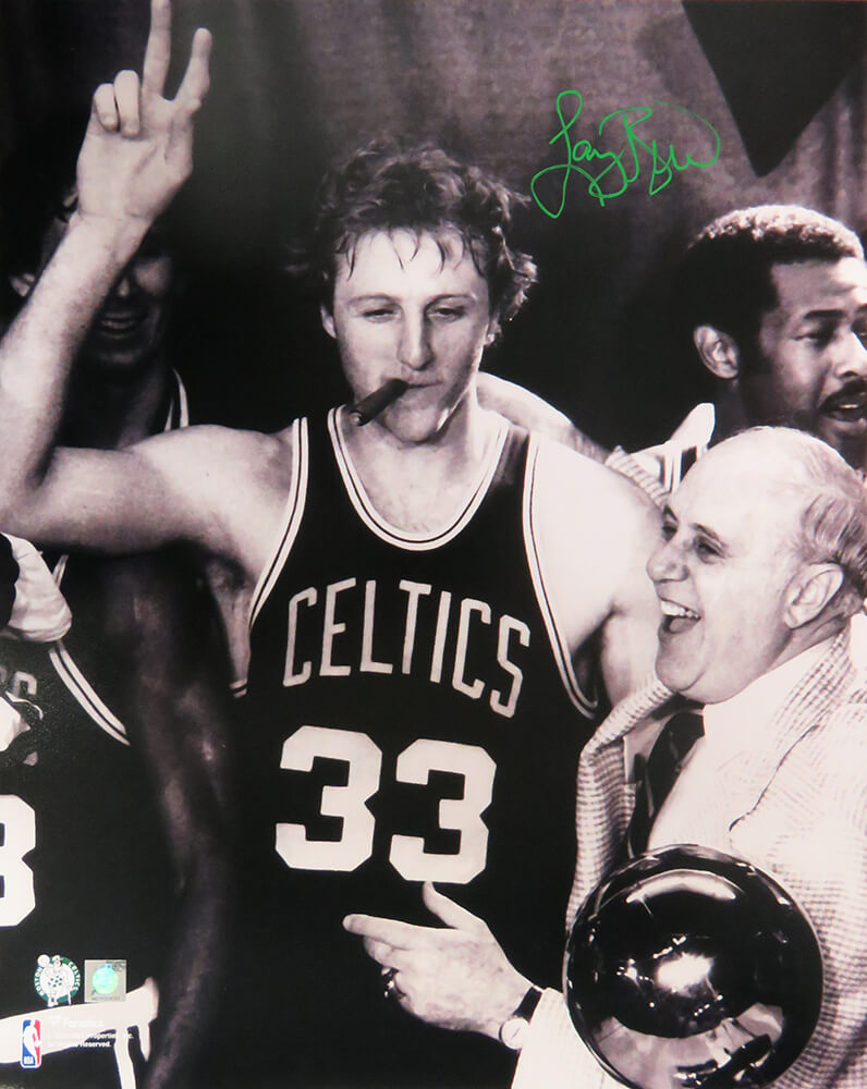 Larry Bird Signed Celtics Cigar Celebration w/Auerbach 16x20 Photo - BIR16P259 - Larry Bird Signed Celtics Cigar Celebration w/Auerbach 16x20 Photo product image