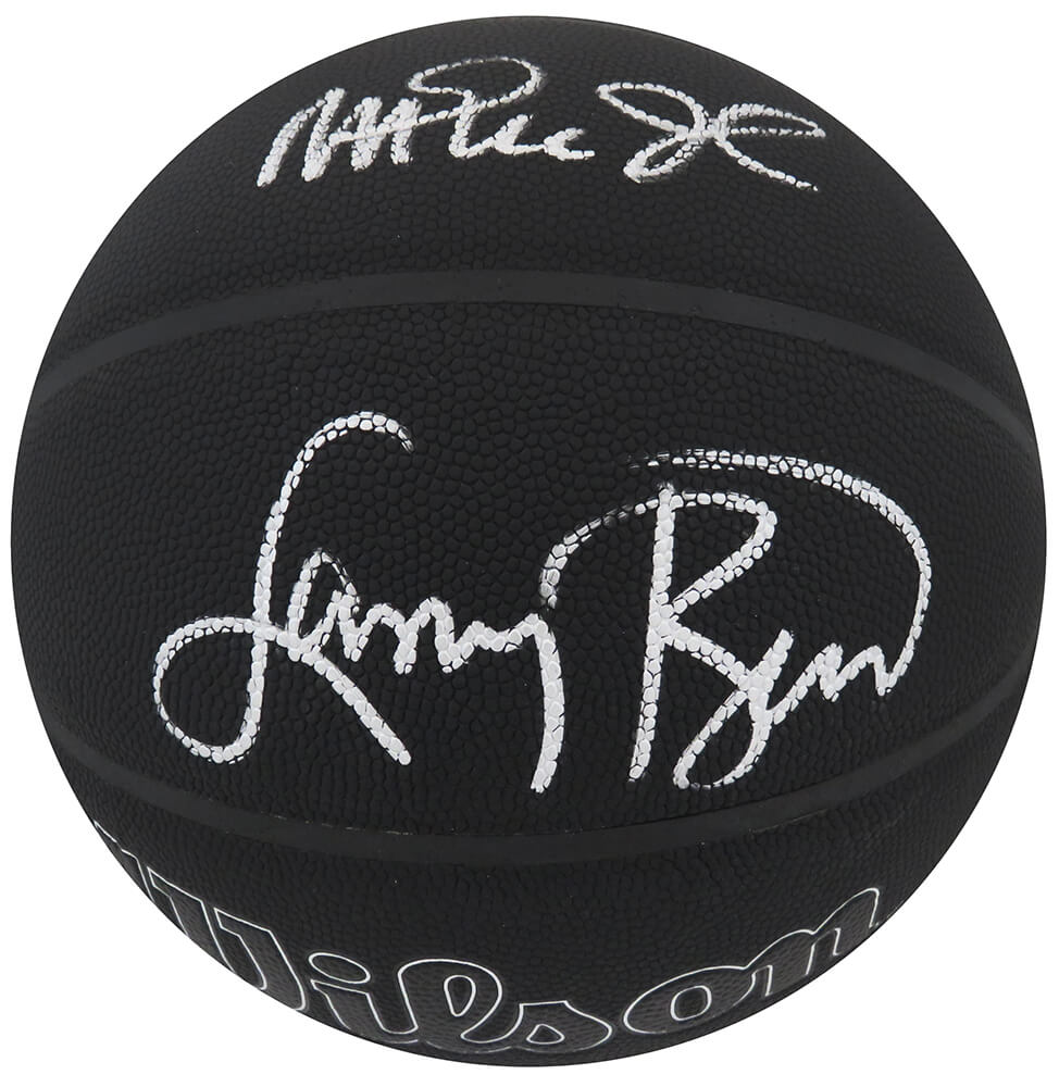 Larry Bird & Magic Johnson Signed Wilson I/O Black 75th Anniversary Logo NBA Basketball - BIRBSK237 - Larry Bird & Magic Johnson Signed Wilson I/O Black 75th Anniversary Logo NBA Basketball product image
